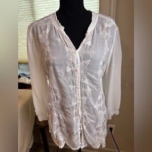 Johnny Was White Embroidered Top